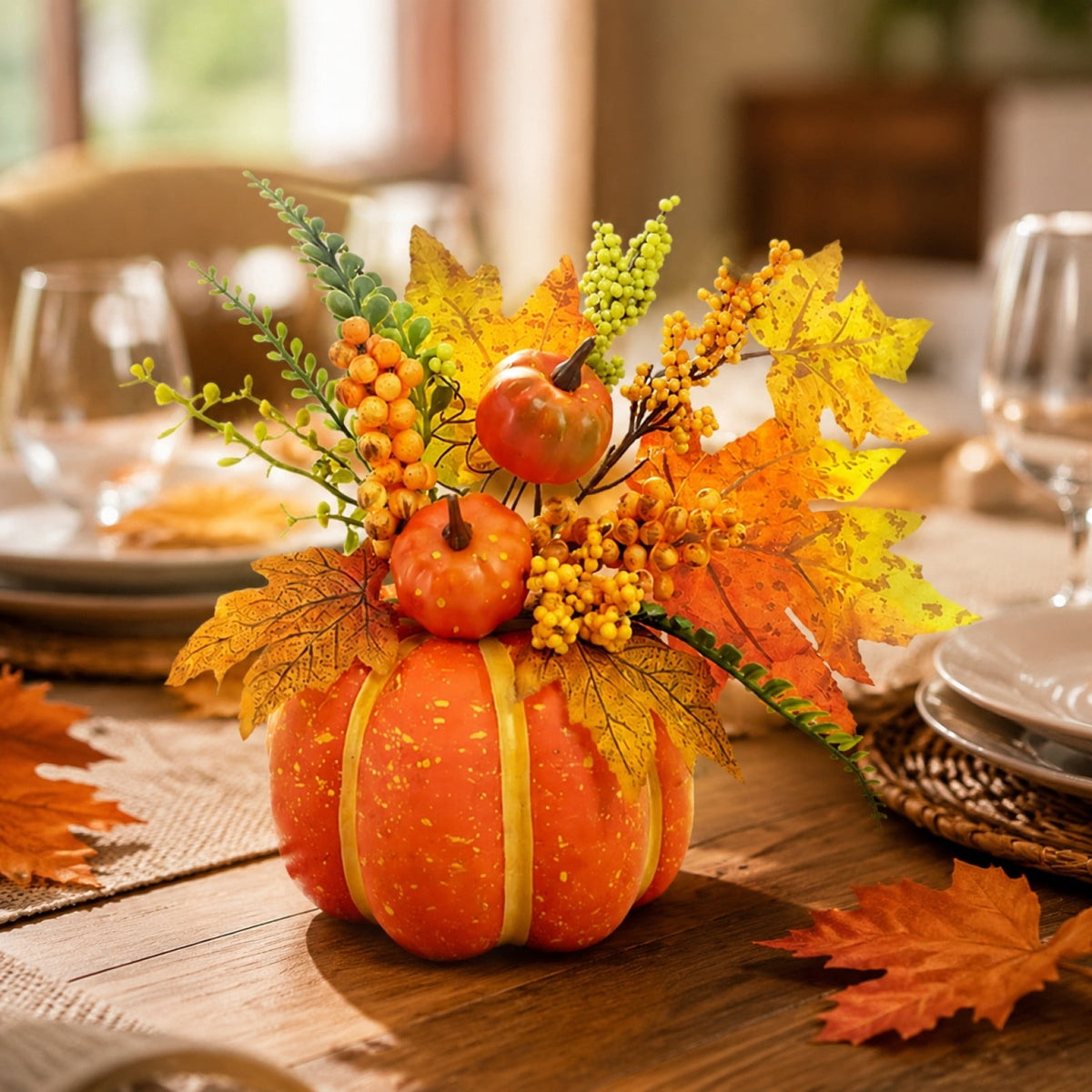 Pumpkin Decor with Artificial Flower Sunflowers Fall Decorations for Home Tabletop Kitchen Party Thanksgiving Harvest
