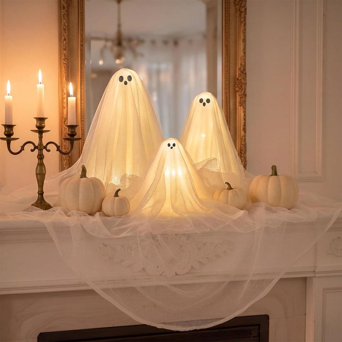 Lighted Halloween Ghost Candy Bowl, Cute LED Ghost Holding Pumpkin Candy Bucket for Trick or Treat, Outdoor Halloween Decorations for Front Porch, Indoor Yard Patio Halloween Decor