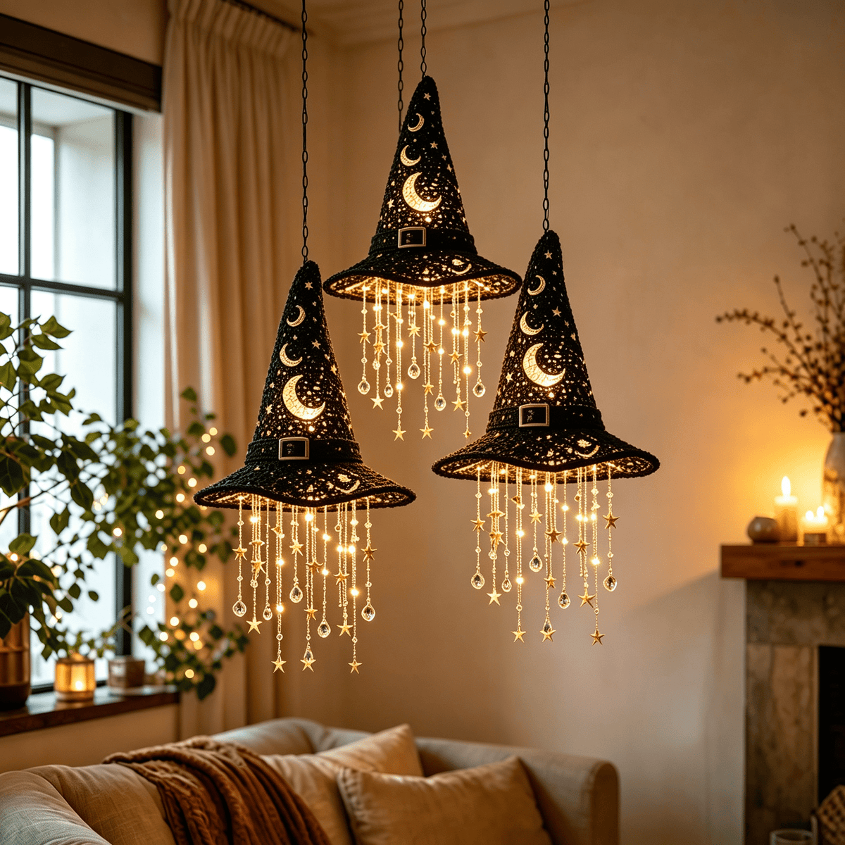 Stijggn Witch Hat Lights Halloween Glowing Lights, Waterproof Hanging Witch Hat Decorations, Warm Light Festival Ornaments for Indoor Outdoor Yard Garden Party Halloween Decor