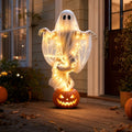 Luckky Swirling Ghost Pumpkin Yard Lamp,Lighted Spooky Ghost Statue with Warm Light,Waterproof Outdoor Ornament for Porch,Pathway,Lawn & Garden,Fall Autumn Halloween Party Decor