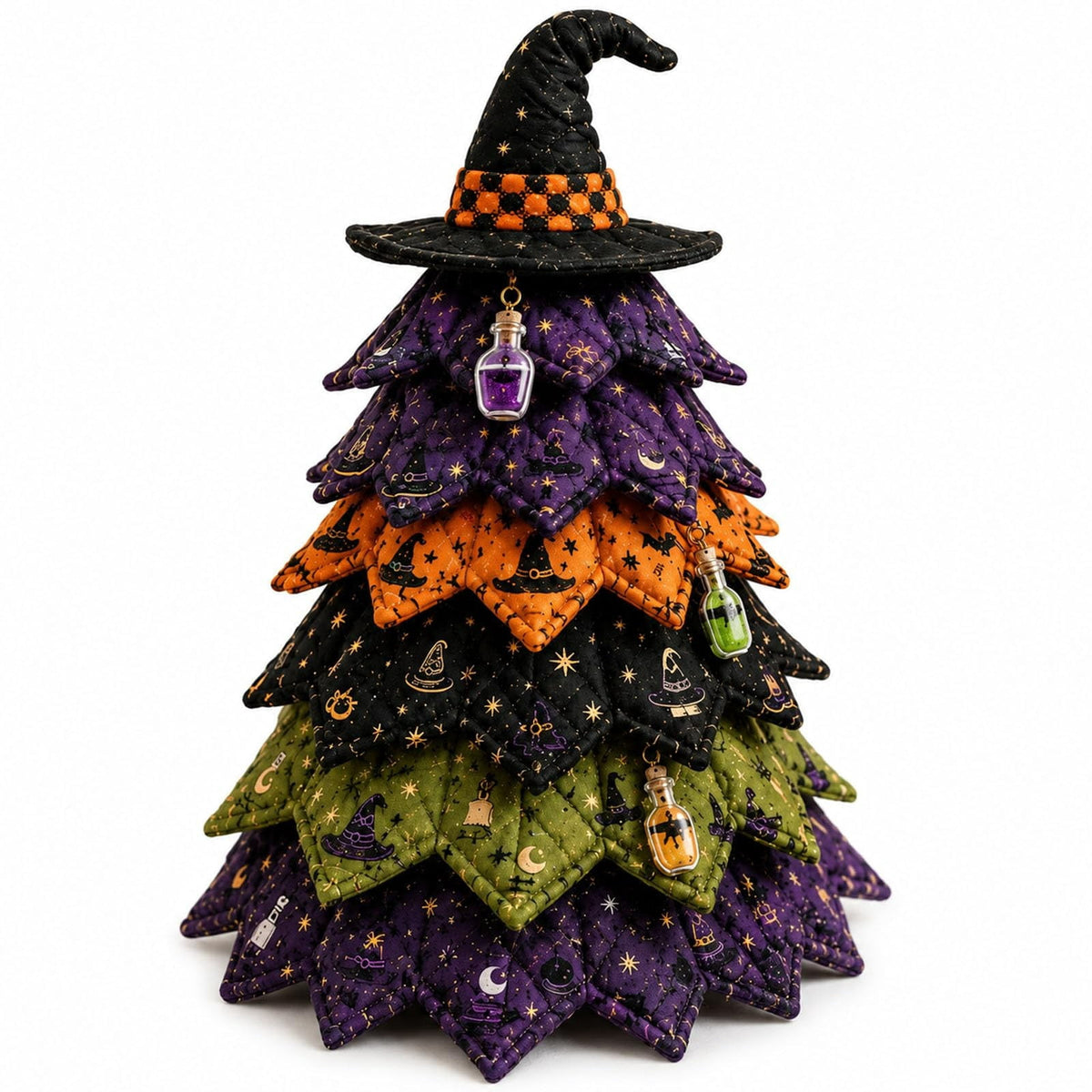 Lypsnake DIY Halloween Quilted Fabric Tree Kit, Vintage Pumpkin Sunflower Patchwork, 3D Padded Sewing Craft Project for Autumn Harvest Decor