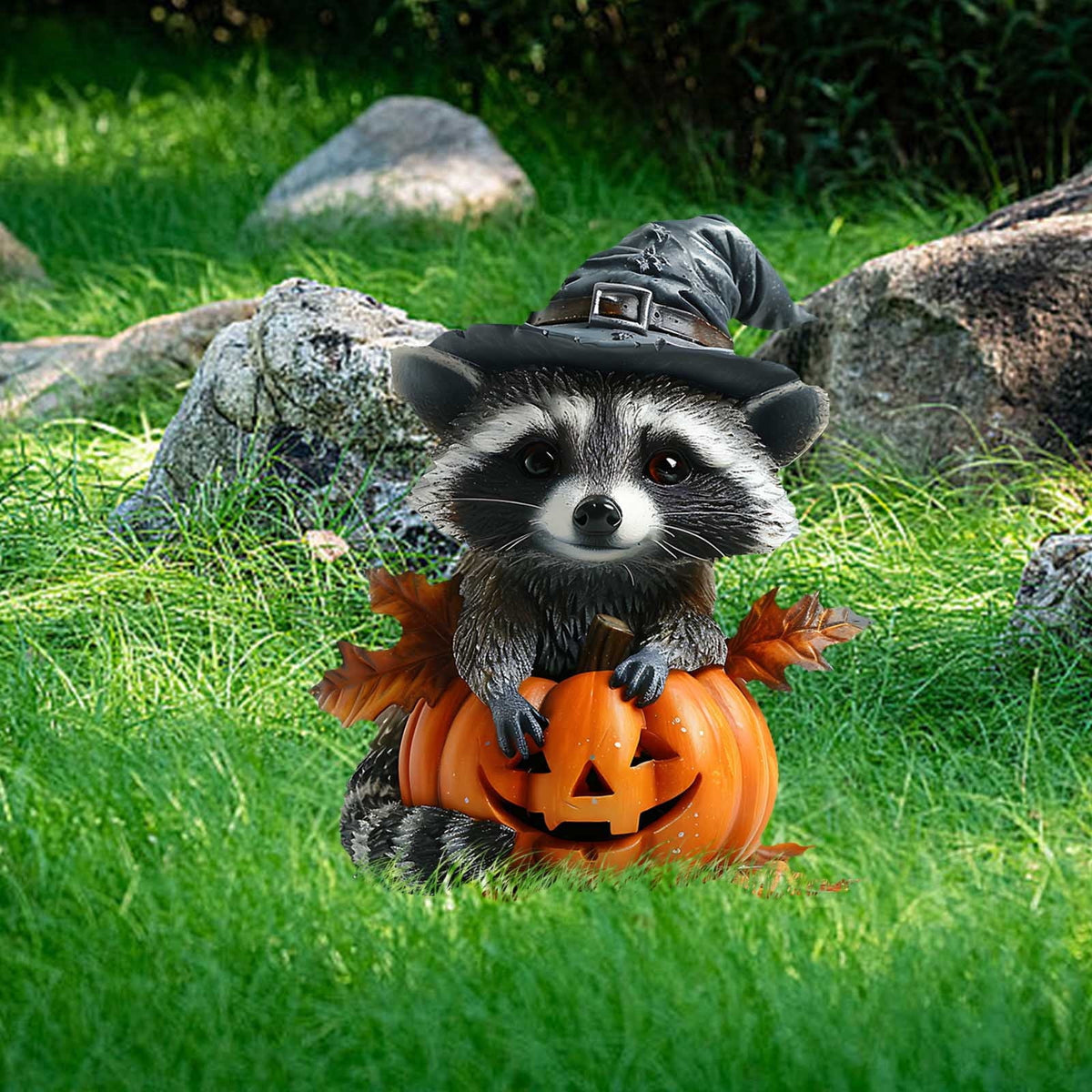 Nkmbld Halloween Pumpkin Cute Raccoon Acrylic Decoration Potted Plants Scene Decoration for Home Yard Patio Lawn Garden Halloween Party Supplies