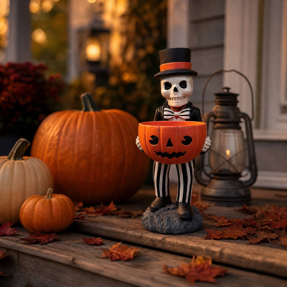 Lighted Halloween Ghost Candy Bowl, Cute LED Ghost Holding Pumpkin Candy Bucket for Trick or Treat, Outdoor Halloween Decorations for Front Porch, Indoor Yard Patio Halloween Decor