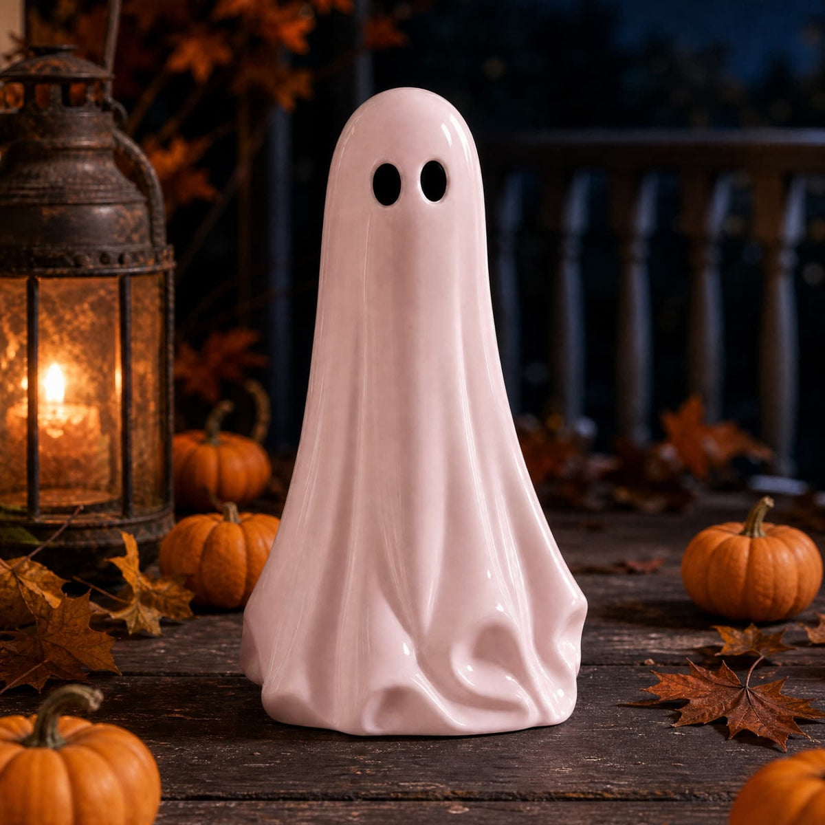 Pink Halloween Decor Ghost Candy Bowl Figurine with Bow and Scalloped Holder for Indoor Tabletop Decor and Party Favor Display