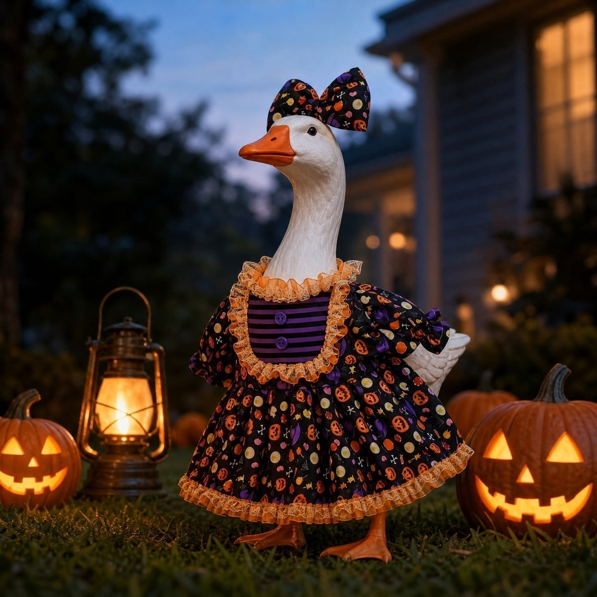 Halloween Garden Porch Decor, Porch Goose Outfits Halloween, 23 Inch Porch Goose Outfits, Witch Dress and Hat Set, Fits 23X11X26 Inch Standing Plush Goose for Front Porch Lawn