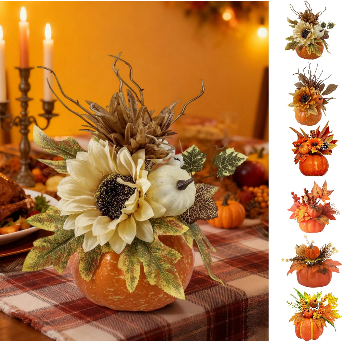 Pumpkin Decor with Artificial Flower Sunflowers Fall Decorations for Home Tabletop Kitchen Party Thanksgiving Harvest