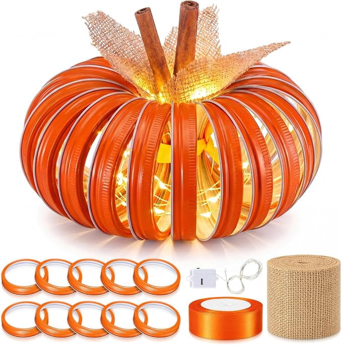 Pumpkin Table Decorations Mason Jar Lid Lighted Pumpkin Fall DIY Pumpkins Crafts Centerpieces for Thanksgiving Autumn Halloween Home Table Decor