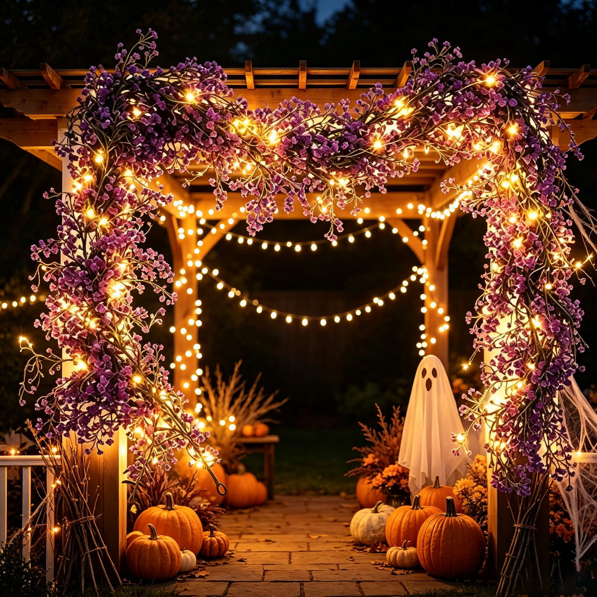 Halloween Black Garland with LED Lights 70.87 Inch Gothic Foliage for Mantel Stair Halloween Party Home Indoor Decor