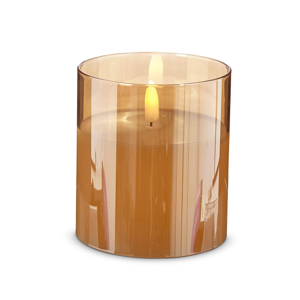 RAZ Imports Gold Ivory Glass LED Pillar Flameless Candle, 6 Hour Timer, Battery Operated - 3.5"W X 4"H