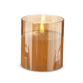 RAZ Imports Gold Ivory Glass LED Pillar Flameless Candle, 6 Hour Timer, Battery Operated - 3.5"W X 4"H