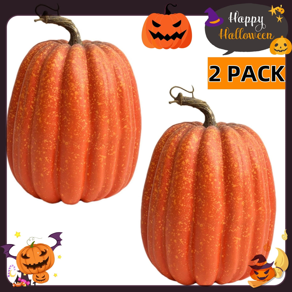 Richmoon 2 PCS 8 Inch Orange Pumpkins for Decorating - Large Artificial Foam Pumpkins for Fall Decor, Halloween, Thanksgiving, Paintable for DIY Crafts & Centerpieces