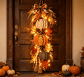 Rustic Wooden Pumpkin Door Hanging with Warm LED Lights, Ready-to-Hang Farmhouse Accent, Cozy Harvest Decor for Entryway & Living Room