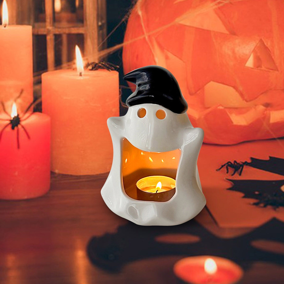 SCNOR Friendly Ghost Statue with Pumpkin Candy Bowl, 11.8 Inch Halloween Decoration for Outdoor Porch, Yard, Patio & Indoor