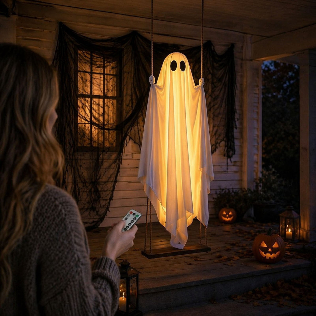 SCNOR Friendly Ghost Statue with Pumpkin Candy Bowl, 11.8 Inch Halloween Decoration for Outdoor Porch, Yard, Patio & Indoor