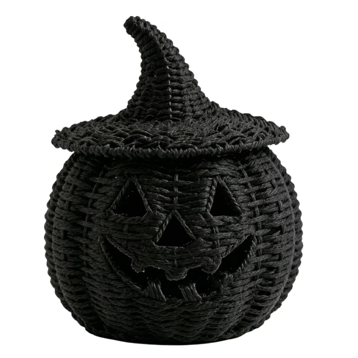 Sahpxhe Black Woven Pumpkin Basket with Lid Handmade Wicker Pumpkin Candy Baskets for Halloween Tabletop Mantel Candy Storage Decorations