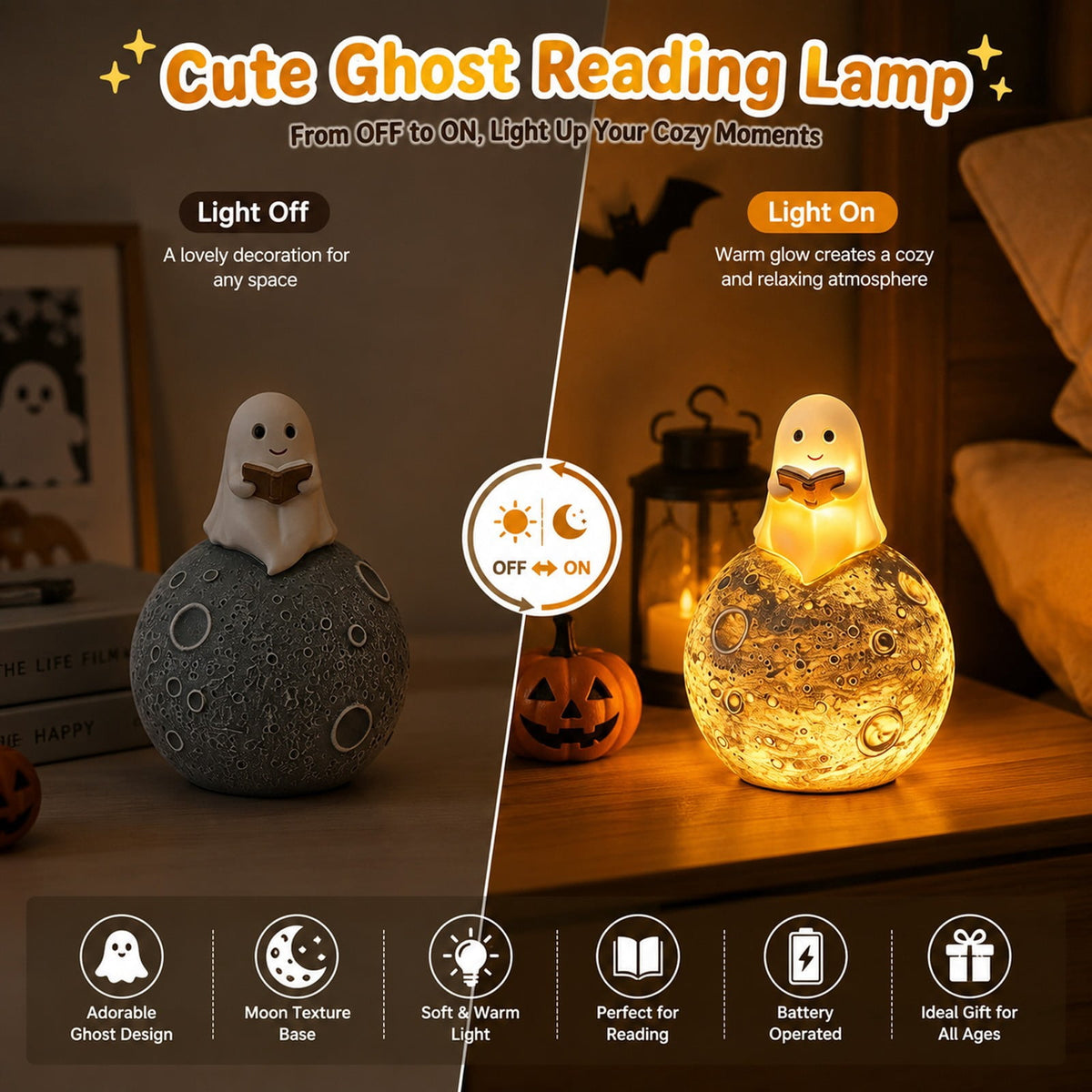 Sahpxhe Halloween Ghost Lamp Decor Warm LED Light for Halloween Mantel Shelf Tabletop Spooky Indoor Halloween Decor