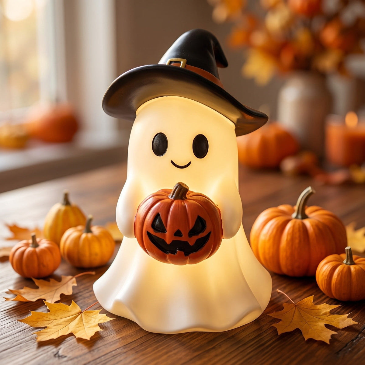 Sahpxhe Halloween Ghost Lamp Decor Warm LED Light for Halloween Mantel Shelf Tabletop Spooky Indoor Halloween Decor