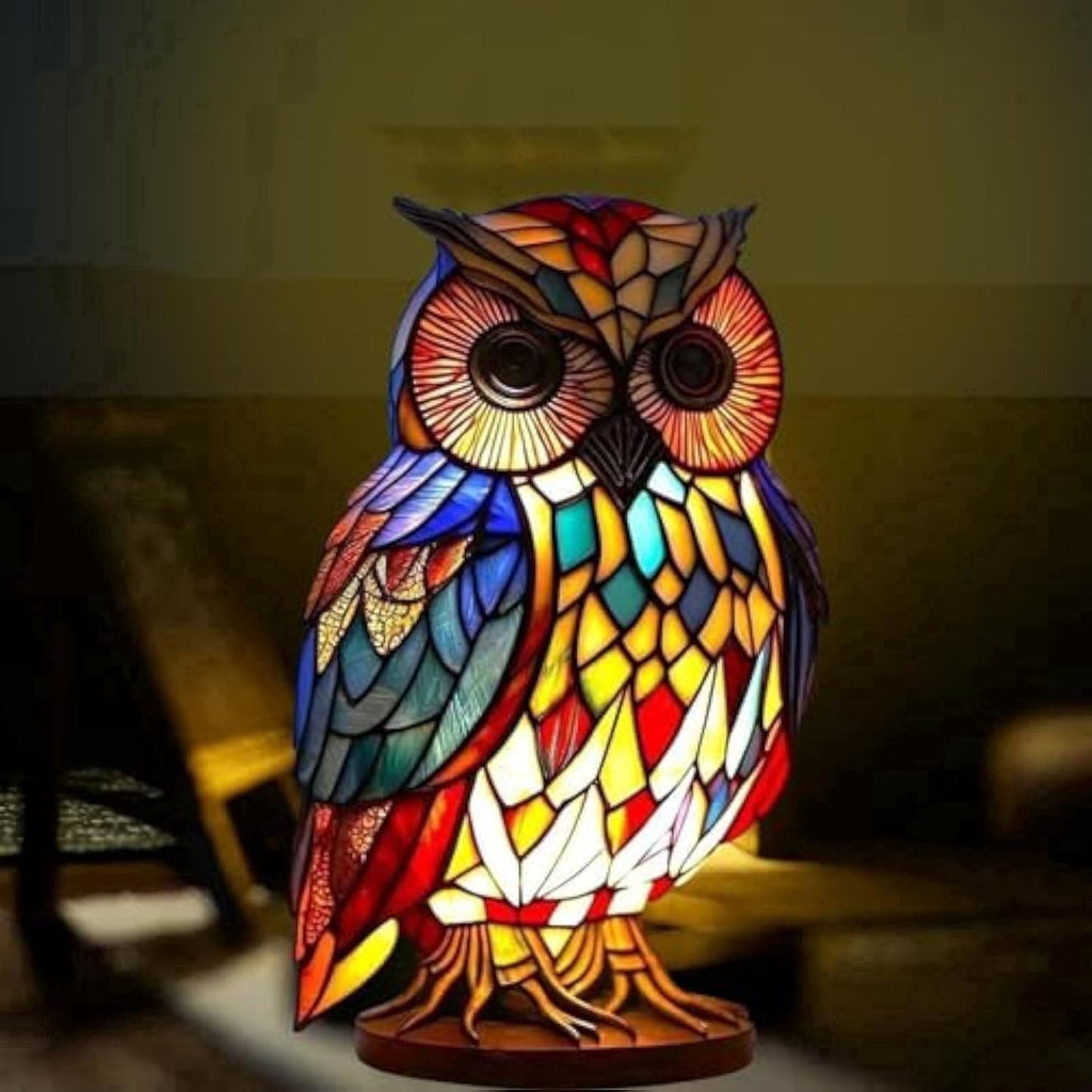Sruoe Resin Owl Vintage Table Lamp, Decorative Animal Night Light for Bedroom Office Indoor Home Year Round Decor