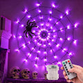 VOLIVO Halloween Spider Web Lights, 4FT Diameter 8 Modes Net Lights with Black Spider, Remote Control Waterproof for Indoor Outdoor (Purple)