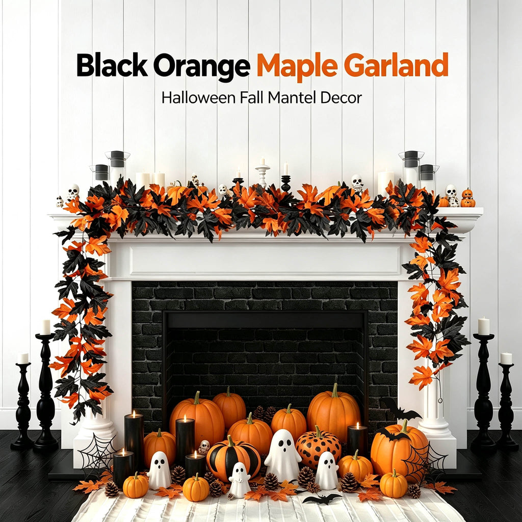 WKSCLPAI Halloween Maple Leaf Garland, Fall Vine Wreaths for Autumn Festivities Decor,Seasonal Garlands for Home,Halloween & Fall Decorations