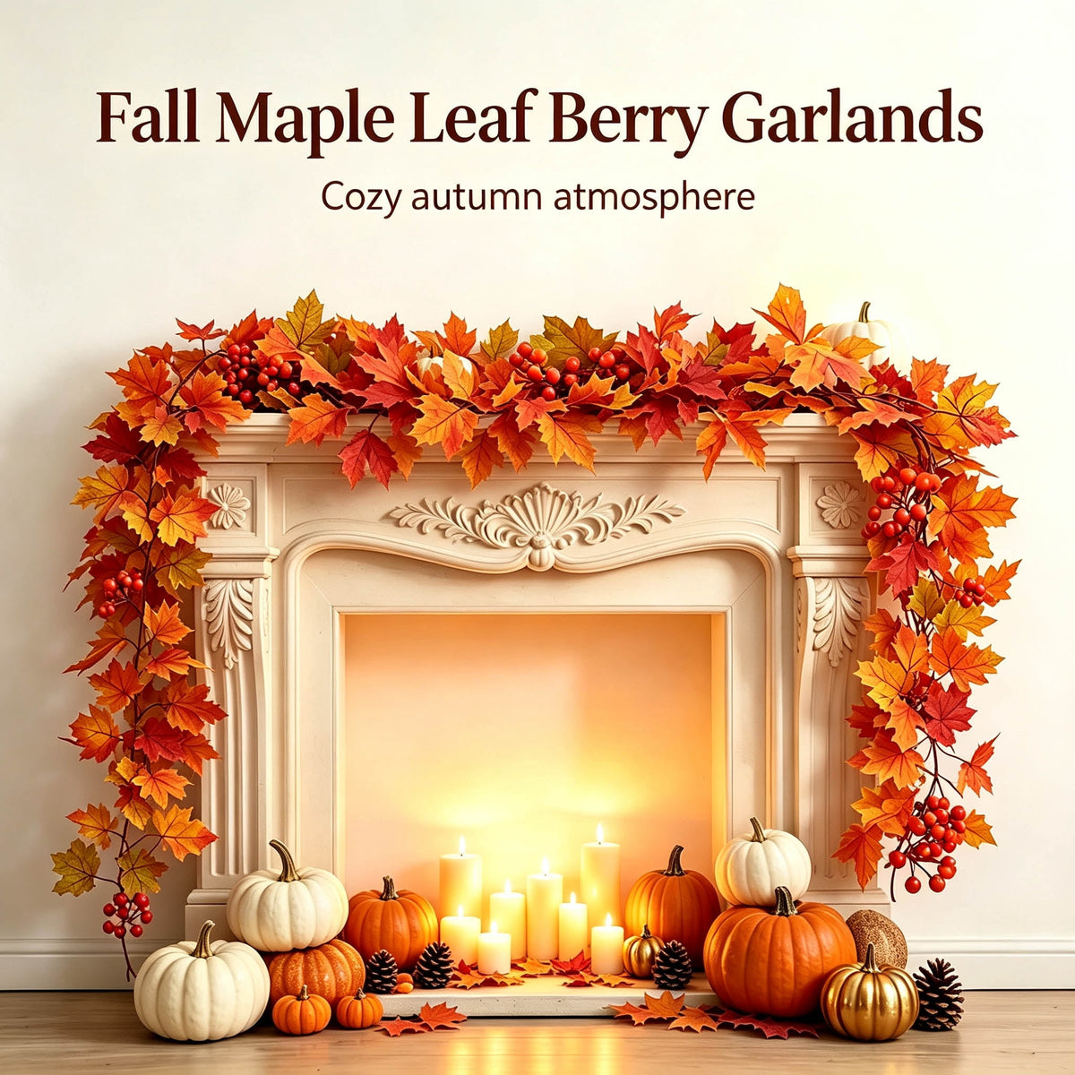 WKSCLPAI Halloween Maple Leaf Garland, Fall Vine Wreaths for Autumn Festivities Decor,Seasonal Garlands for Home,Halloween & Fall Decorations