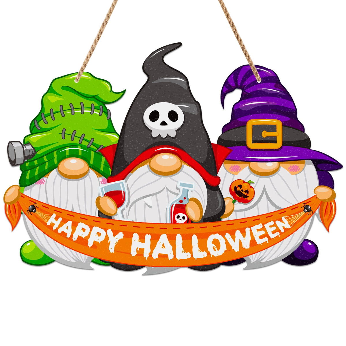 WaaHome Halloween Door Decorations for Front Door Happy Halloween Door Signs Halloween Decor Sign Halloween Gnome Wreaths Sign for Front Door Home Porch Wall Indoor Outdoor Halloween Party Decorations