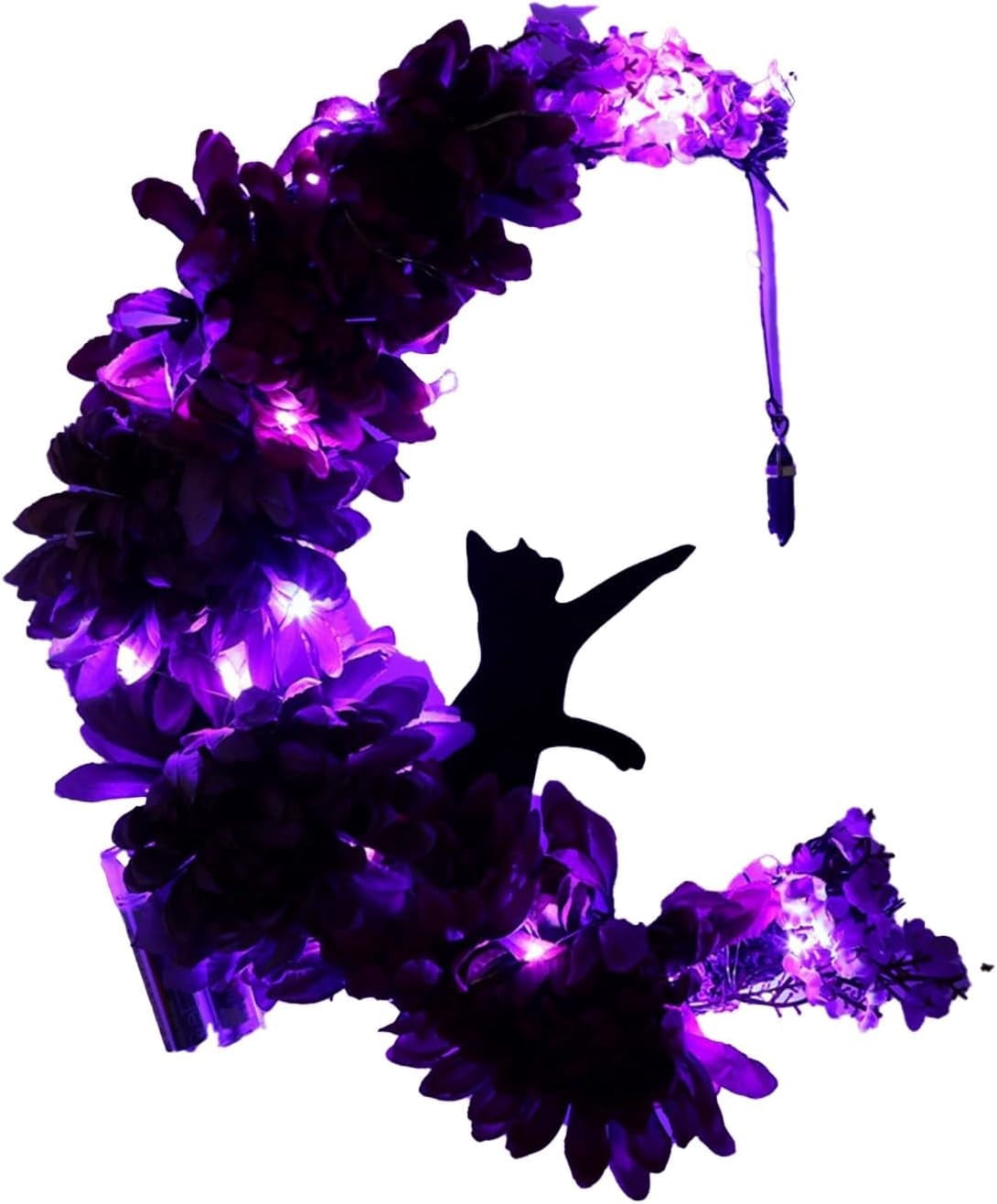 Wiher Halloween Wreaths Decor with Lights for Front Door, 13.77" Halloween Moon Wreath with Black Cat Wood Wreath Halloween Wreath Horror Decorations for Home Party Window Wall Indoor Outdoor B