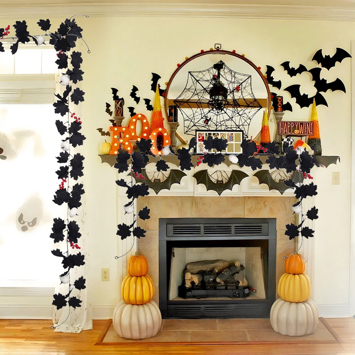 XGFHYJEH Halloween Decor, Halloween Decorations, Halloween Decorations Indoor, Halloween Decor Indoor, Halloween Garland Halloween Pumpkin Rattan Maple Leaf Rattan