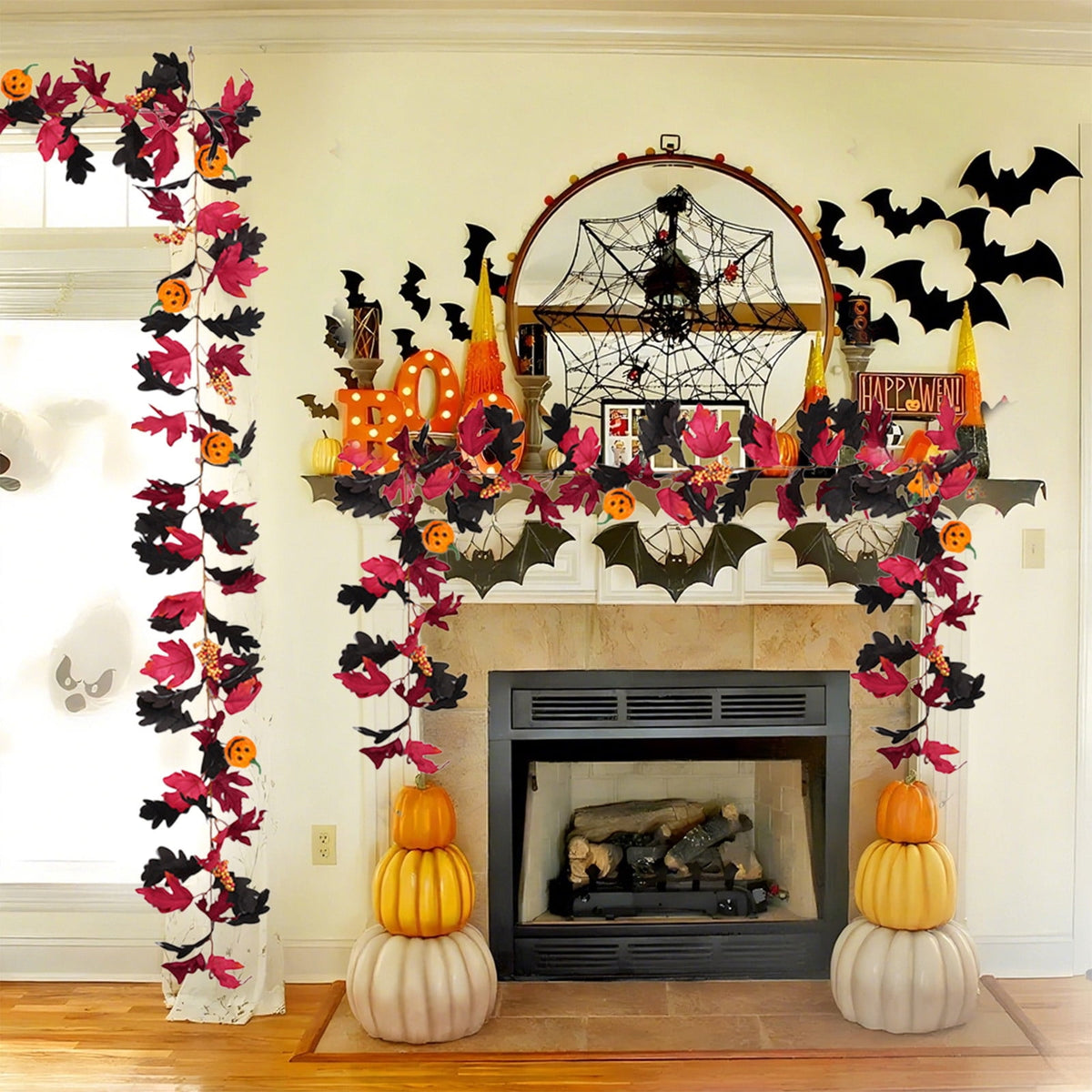 XGFHYJEH Halloween Decor, Halloween Decorations, Halloween Decorations Indoor, Halloween Decor Indoor, Halloween Garland Halloween Pumpkin Rattan Maple Leaf Rattan