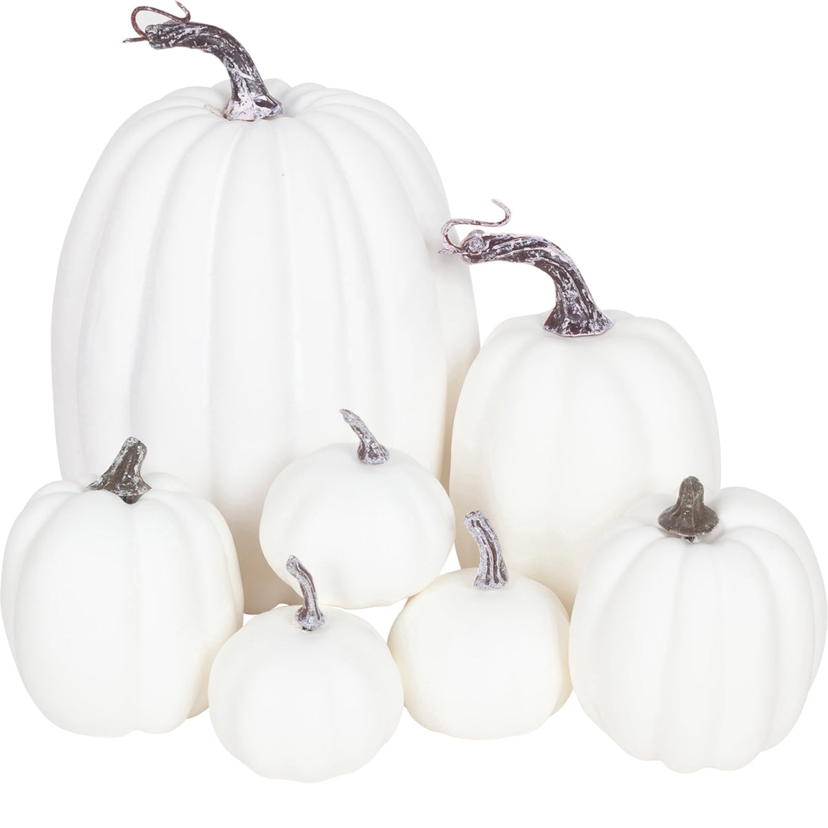 YOYTOO 7 Pcs Artificial Fake Pumpkins Fall Decoration, 4 Sizes, DIY Foam Pumpkins for Halloween Autumn Harvest Thanksgiving Table top House Dining Table Party Decoration (Orange)