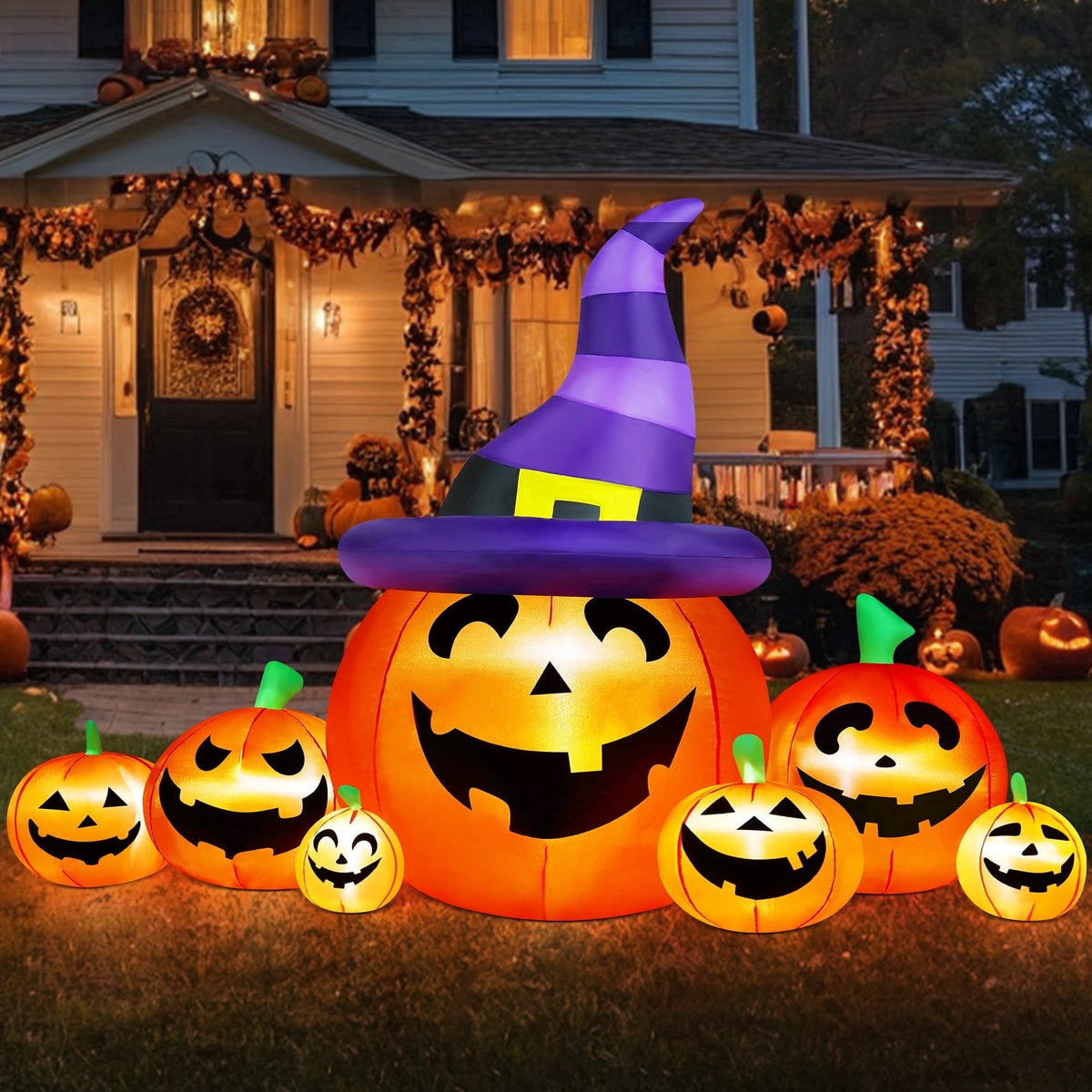 Yexmas 8 FT Halloween Inflatables Pumpkin,7 Pumpkins Halloween Outdoor Decoration with Built-in LED Lights,Halloween Blow Ups for Yard, Lawn, Garden Decor