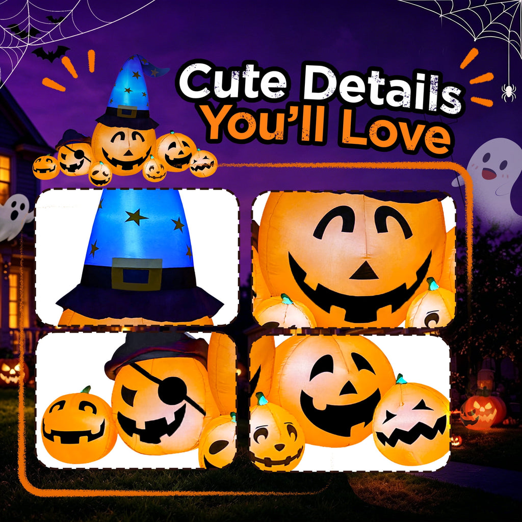 Goosiay 8.7ft Long Halloween Inflatable Pumpkin Decoration with Built-in LED Lights, Large Outdoor Blow-Up Yard Decor for Lawn, Garden, Porch, Haunted House and Halloween Party