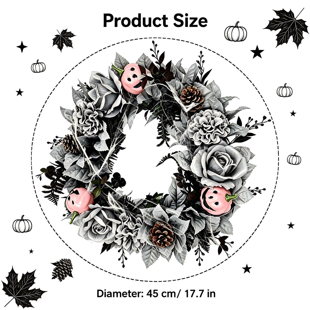 Fall Candle Ring,Artificial Maple Leaves Pumpkins Decorative Wreaths,Berry Wreath for Pillar Candle Holder,Candle Ring for Halloween Centerpieces and Farmhouse Table Decor,7.48 inch(Pink)