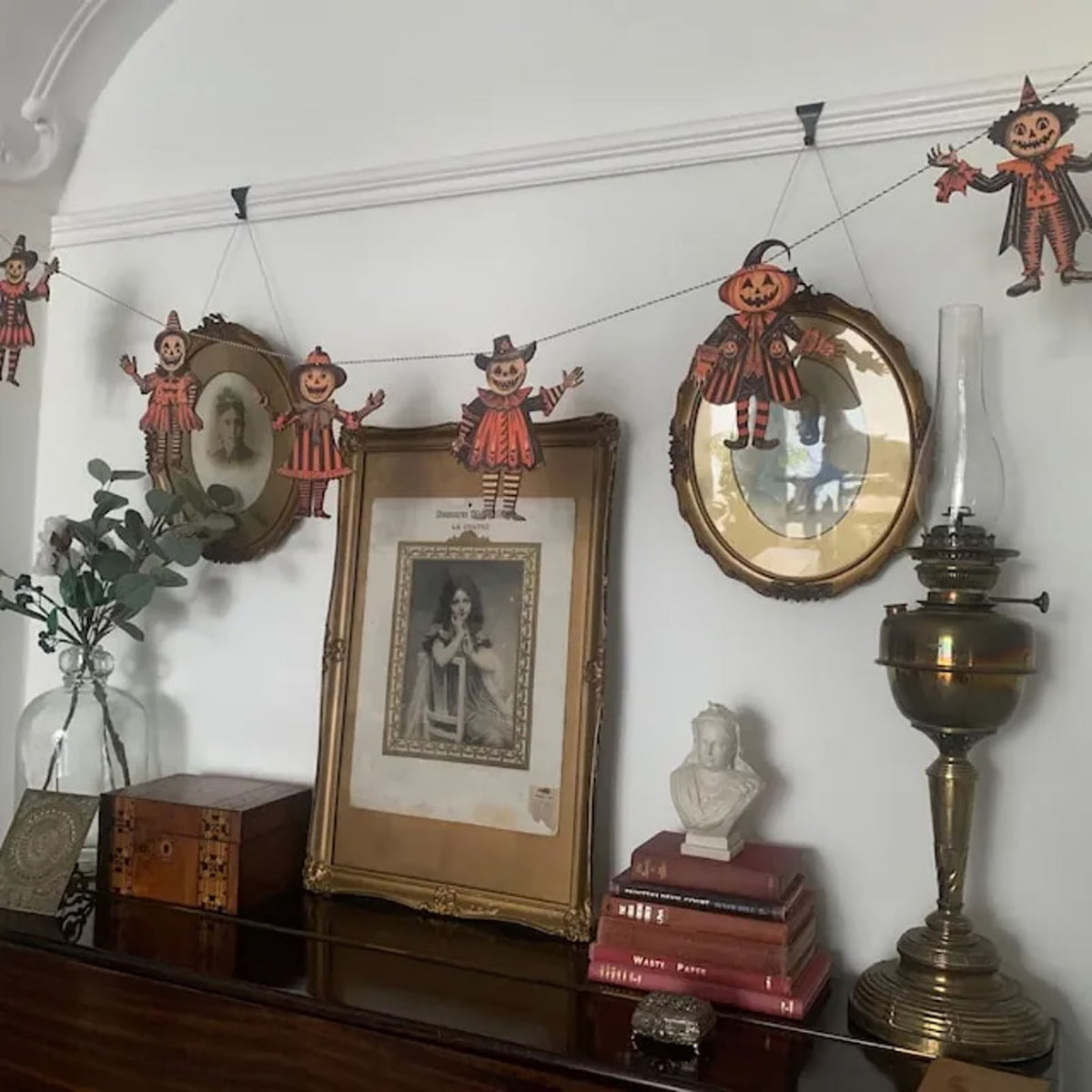 6PCS Halloween Bunting Decoration, Halloween Vintage Bunting Wooden, Wooden Halloween Flag Decoration, Witch Flag Pumpkin, Suitable for Parties, Festivals, Home Wall Decoration