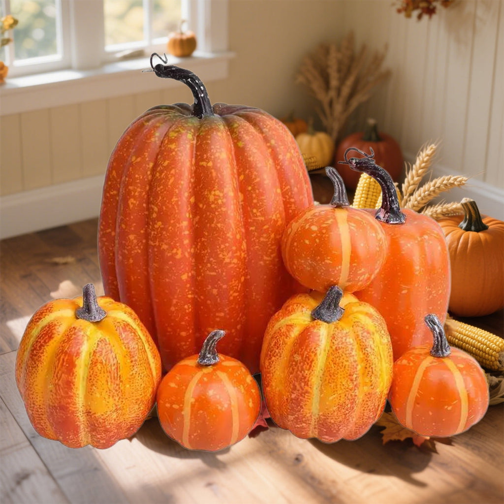 Fall+Decorations,Outdoor Pumpkins for Porch,7pcs Halloween Decorative Pumpkin Model Realistic Looking Simulation Ornament Good For Party Decorations Display(Orange 7pcs/Set 8"-3")