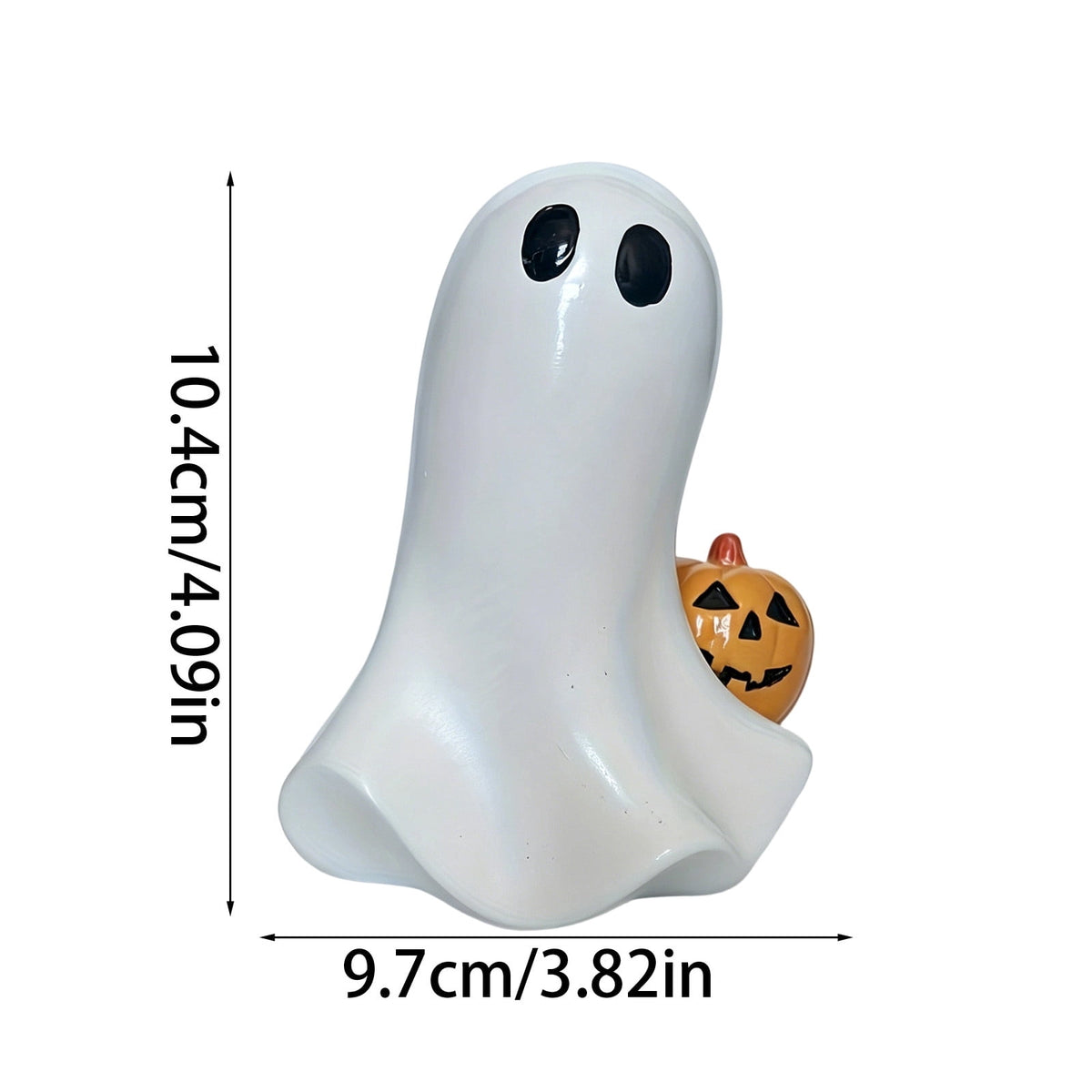 Halloween Ghost Figurine, Resin Lighted Ghost Ornament with Pumpkin Lantern & Beverage Cup, Tabletop Halloween Indoor Decor