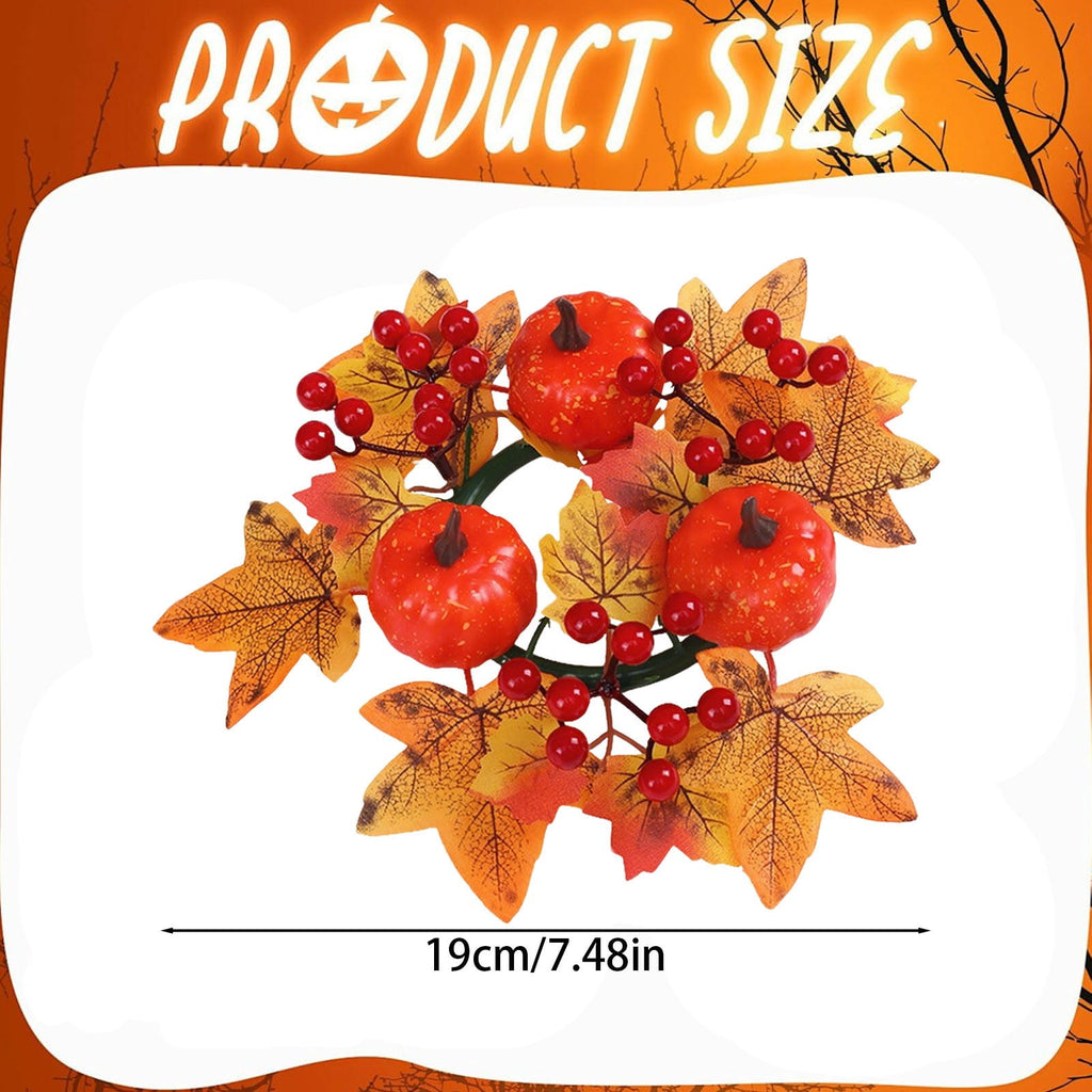 Fall Candle Ring,Artificial Maple Leaves Pumpkins Decorative Wreaths,Berry Wreath for Pillar Candle Holder,Candle Ring for Halloween Centerpieces and Farmhouse Table Decor,7.48 inch(Pink)