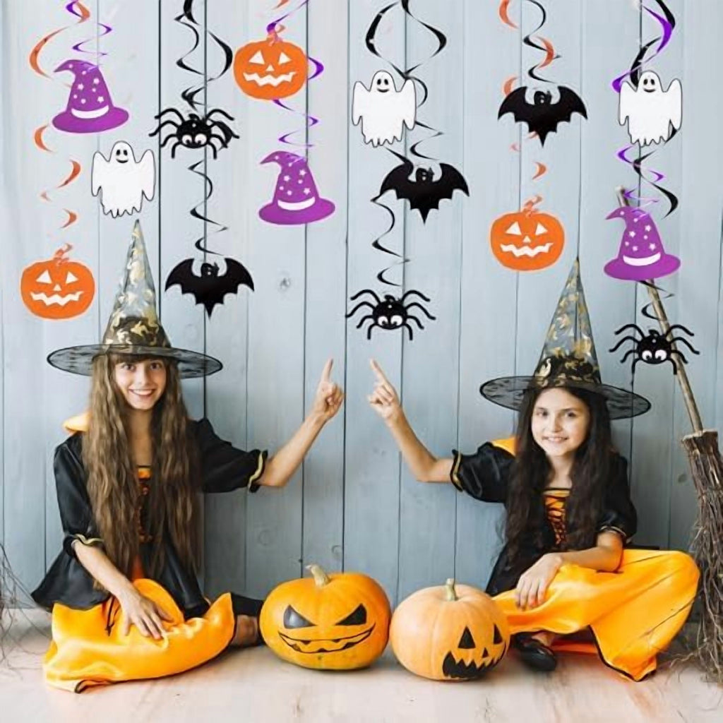 30PCS Halloween Hanging Swirls Pre-Strung Ghost Spider Witch Bat Pumpkin Decorations