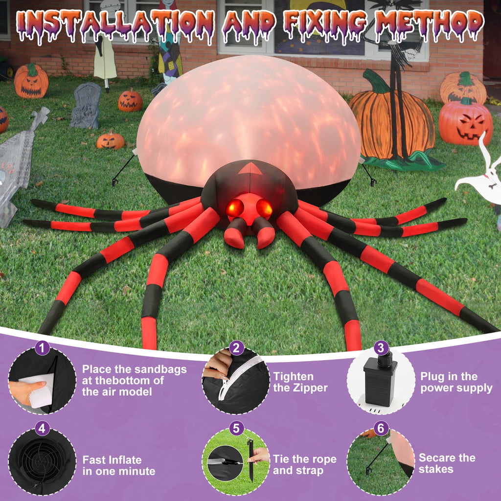 Yexmas 8FT Halloween Inflatables Outdoor Decorations Giant Spider Decorations with LED Lights and Air Pump Blow up Inflatable, Purple
