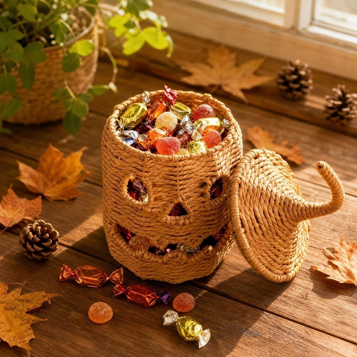 Handwoven Pumpkin Lantern, Rustic Vintage Halloween Decor, 28cm Woven Pumpkin Lantern Without LED Candle Light, Pumpkin Ornament for Mantel Doorstep Halloween Party Decorations