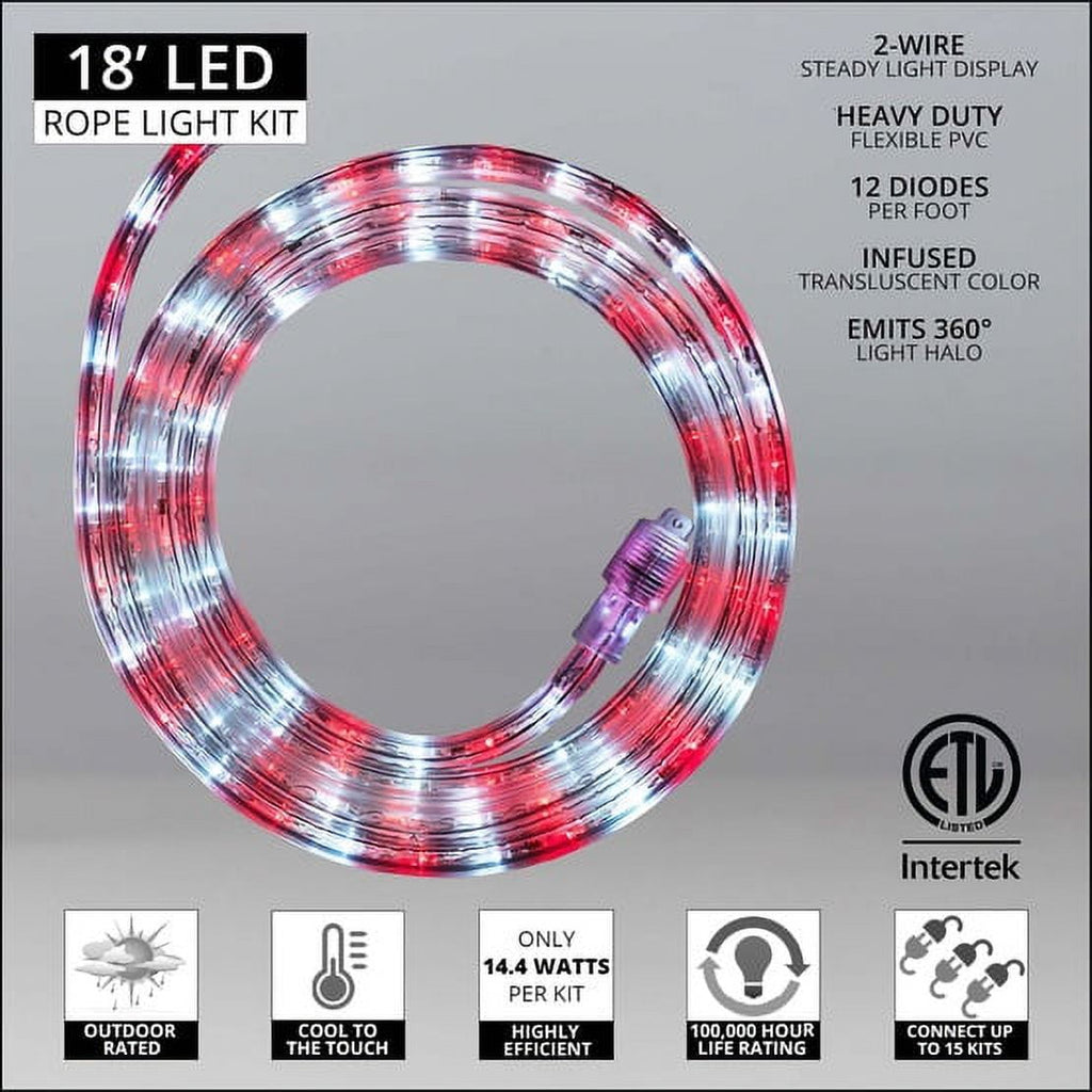 18 ft. LED Warm White Rope Light Kit, 216 Lights, Connectable Ready-to-Install Christmas Decorative Party Lighting, Mounting Clips Included