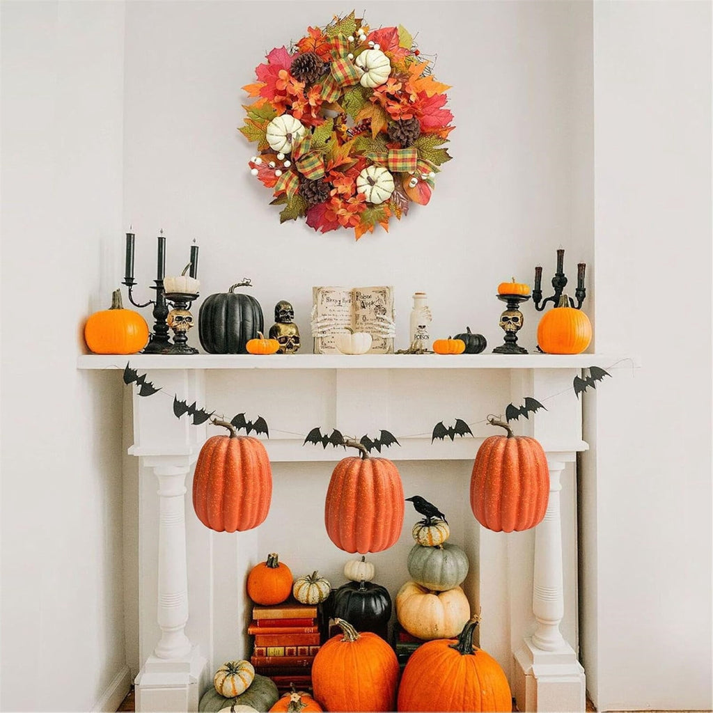 Richmoon 2 PCS 8 Inch Orange Pumpkins for Decorating - Large Artificial Foam Pumpkins for Fall Decor, Halloween, Thanksgiving, Paintable for DIY Crafts & Centerpieces