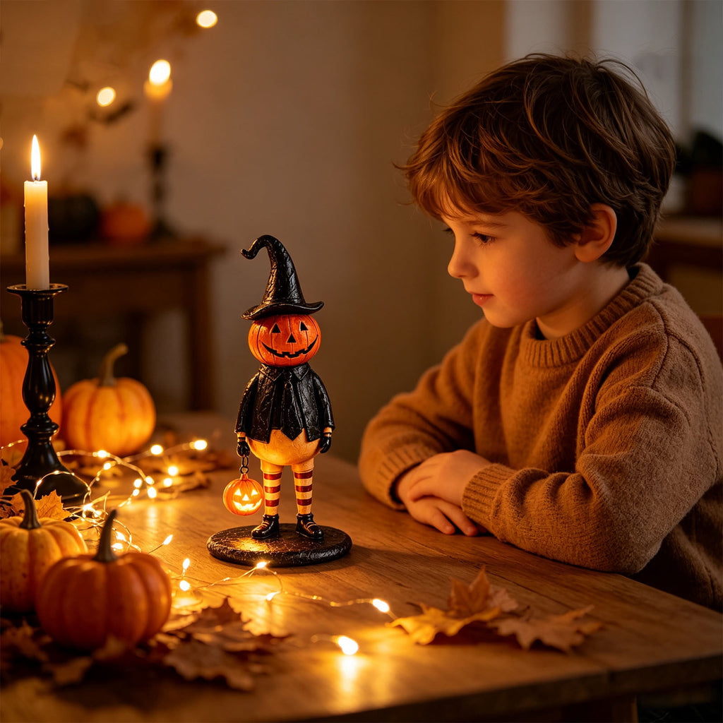 Fall Decorations for Home, 7.9in Lighted Halloween Scarecrow Dog Figurine, Resin Thanksgiving Halloween Garden Dogs Figurines for Autumn Harvest Porch Yard Garden Decor