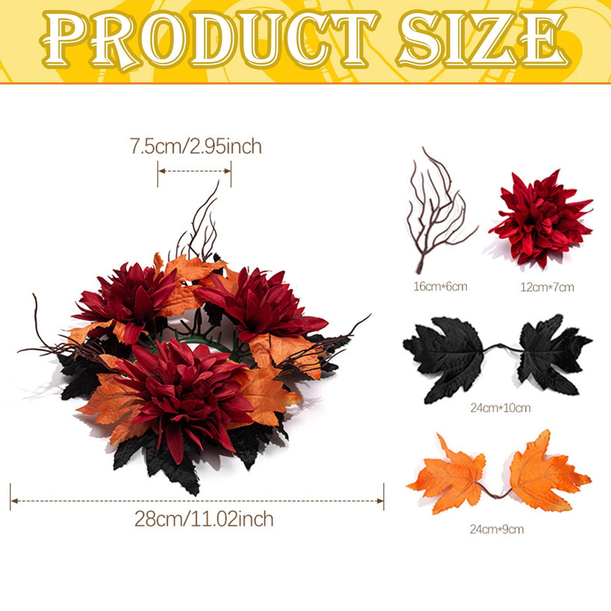 Fall Candle Ring,Artificial Maple Leaves Pumpkins Decorative Wreaths,Berry Wreath for Pillar Candle Holder,Candle Ring for Halloween Centerpieces and Farmhouse Table Decor,7.48 inch(Pink)