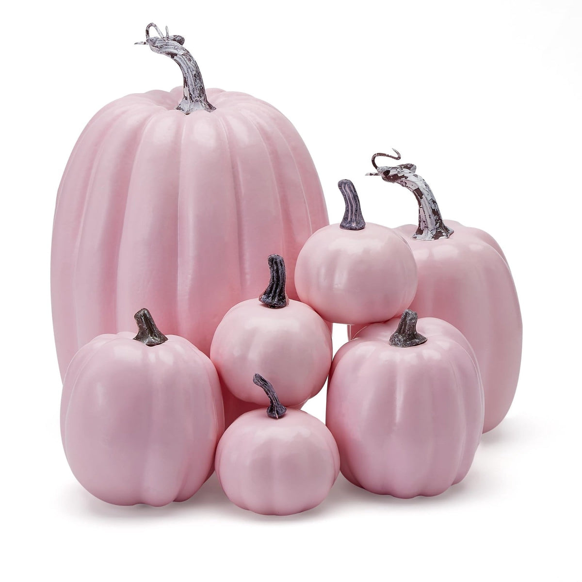 7 Pcs Assorted Sizes Artificial Pumpkins Fall Decor Fake Faux Foam Pumpkins for Halloween Thanksgiving Harvest Home Table Decor (Pink)