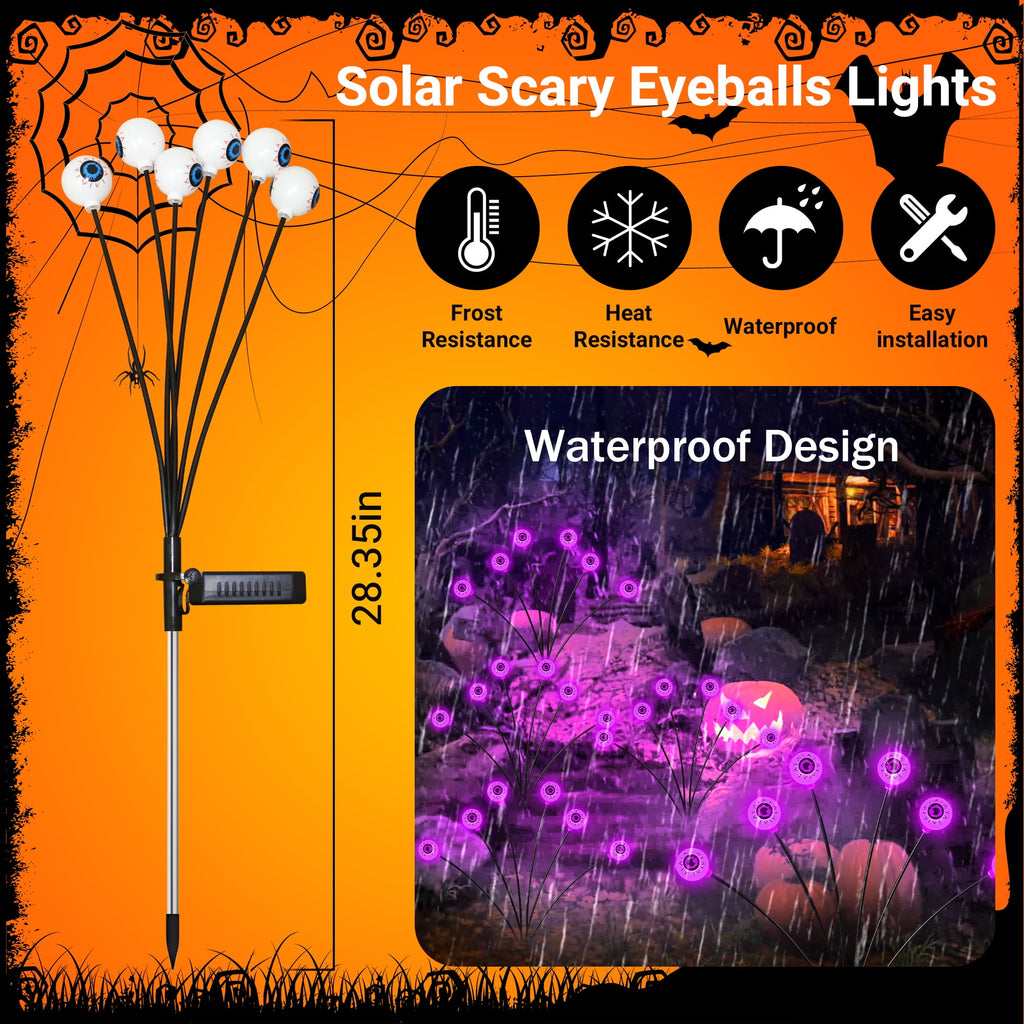 DAYBETTER Halloween Solar Outdoor Lights, 4 Pack LED Eyeball Swaying Firefly Lights, 8 Lighting Modes, Waterproof Outdoor Lights for Lawn, Party, Halloween Deco