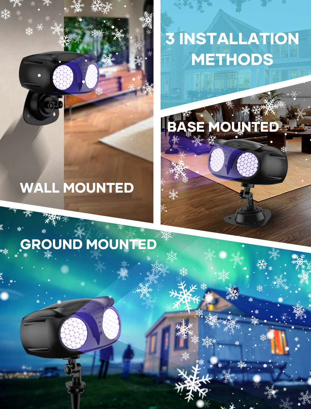 Christmas Snowflake Projector Light - Indoor Outdoor Holiday Projector Lights with Remote Control, IP65 Waterproof Double Head Landscape for Xmas Party New Year Wedding Home Garden