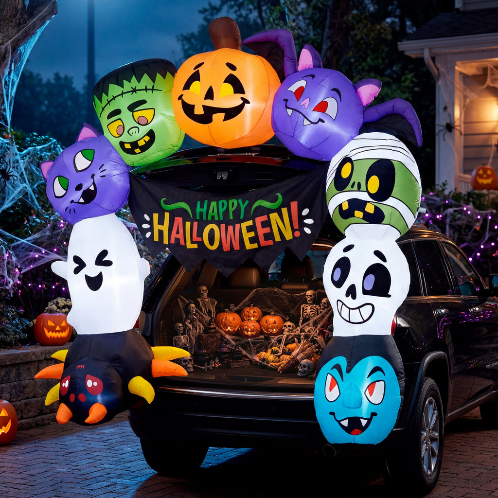 Joyfy 5 FT Halloween Inflatable Ghost Decoration with Colorful LEDs,Trunk or Treat Car Decorations Kit Ghost Trio with Built-in LED Light for Halloween Party Indoor,Outdoor,Yard,Garden Decor
