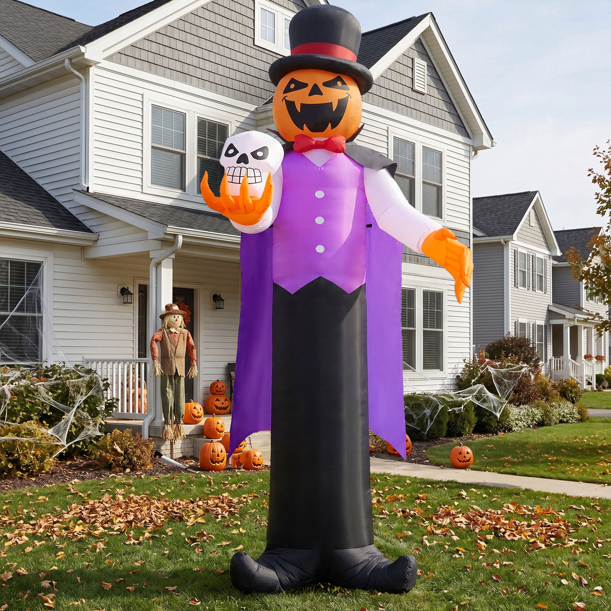 Joyfy 12 ft Giant Halloween Inflatable Pumpkin Ghost Vampire with Skull Decoration with Built-in LEDs,Ghost Halloween Decorations Outdoor Blow Up Yard Lawn Decoration