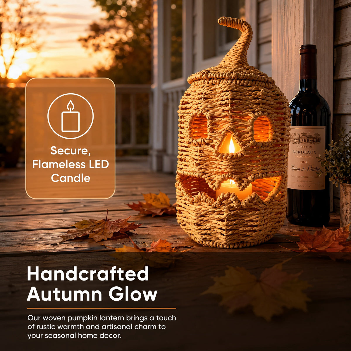 Handwoven Pumpkin Lantern, Rustic Vintage Halloween Decor, 28cm Woven Pumpkin Lantern Without LED Candle Light, Pumpkin Ornament for Mantel Doorstep Halloween Party Decorations
